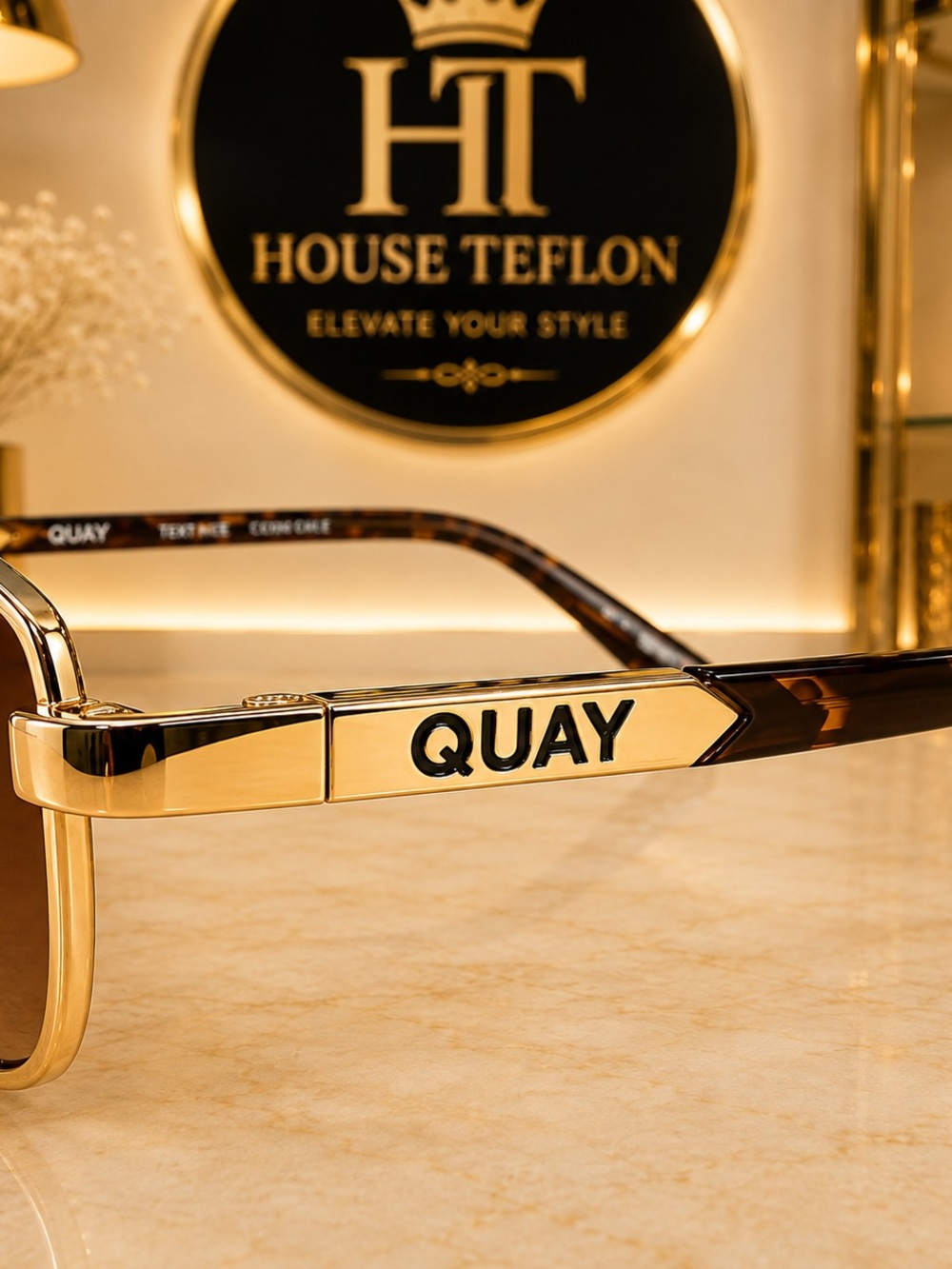 QUAY Text Me Sunglasses – Gold & Tortoise Brown Lens – Men or Women - Picture 4 of 7